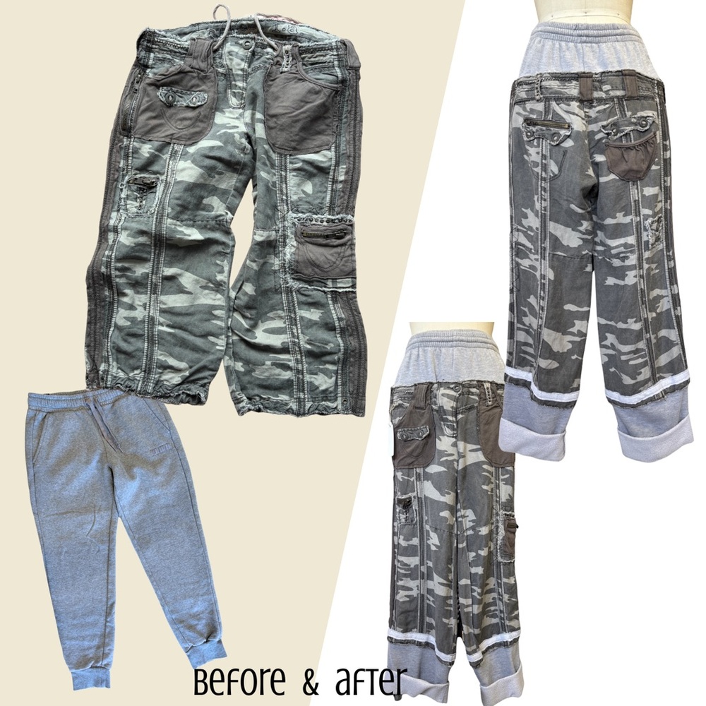 Upcycled by Me: Unisex Customized Camouflage Cargo Sweat Pants y2k camo Small - Picture 12 of 12